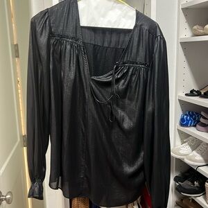 Nordstrom Currenr air shimmery black and silvery blouse size large